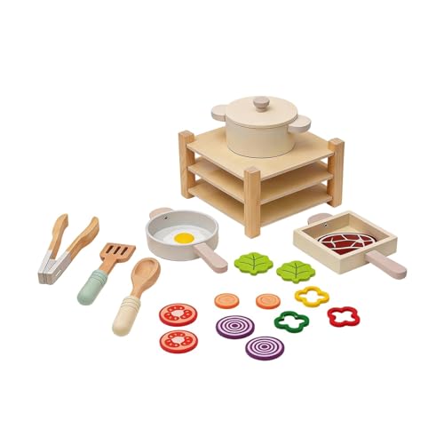 Fxzqgnh Juego de Accesorios de Cocina de Juguete de Madera, Sartenes Y Utensilios.