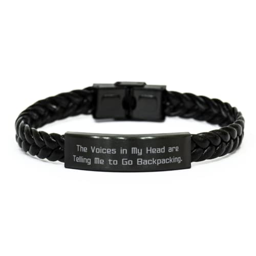 Backpacking For Men Women, The Voices in My Head are Telling Me., Special Backpacking Braided Leather Bracelet, Engraved Bracelet From