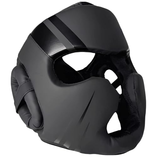 Casco de boxeo con barra frontal protectora de 3 cm en negro mate