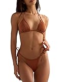 RINABE Bikini Sets Women Thongs Cheeky Two Piece Swimsuit Sexy Swimwear Triangle Cute Bathing Suit String(Brown,S)