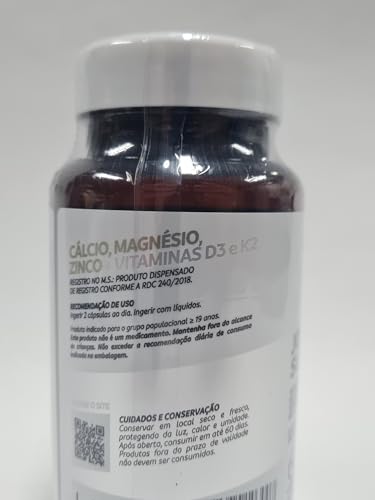 Cálcio + Magnésio + Zinco + Vitamina D3 + Vitamina K2-60 Cápsulas