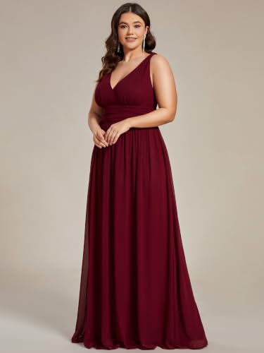 Image of Ever-Pretty V Neck Sleeveless Pleated Chiffon Maxi Plus Size Formal Dress for Women Bridesmaid Dresses 09016-DA