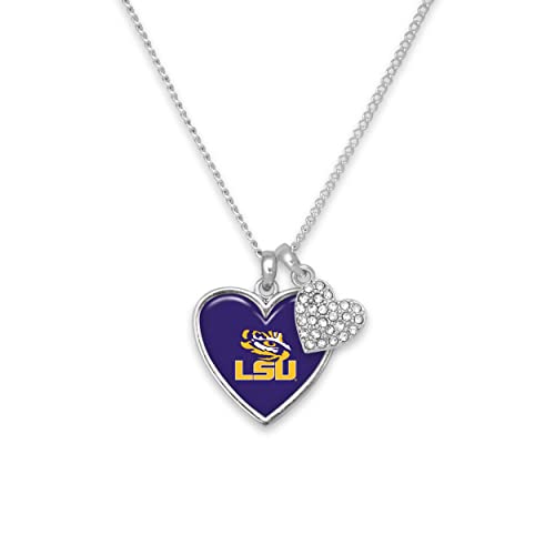 From the Heart Enterprises LSU Tigers Amara Crystal Heart Silver Chain Necklace Jewelry Gift, Purple