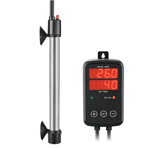 Weipro Titan Aquarium Heizung 100W 200W 300W 500W 800W 1000W 1300W, Tauchbare Aquarium Heizstab mit Temperaturregler, 0℃~40℃ Einstellbar, Geeignet für 80l ~ 150l Salzwasser Süßwasser, MX-9016(200W)