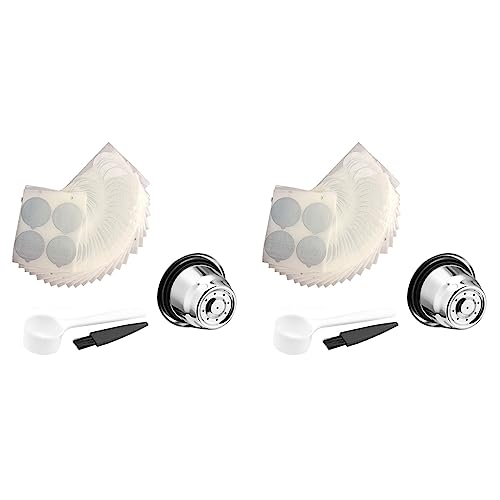 Janasiba Pack de 2 cápsulas reutilizables con 200 tapas de aluminio rellenables de acero inoxidable para máquinas