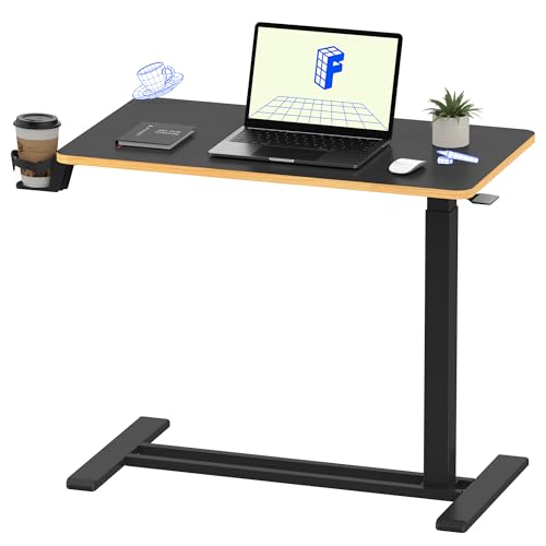 Image of FLEXISPOT H7 Adjustable Overbed Bedside Table with Wheels Pneumatic Mobile Standing Desk Laptop Desk Rolling Computer Cart Movable Overbed Table Hospital Home Use(31.5 inch W x 17.7 inch D, Black Maple Large)