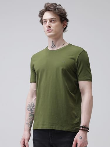Image of TURMS Men's Casual Solid Round Neck T-Shirt, Odor Control, Stretchable & Breathable, Cotton Rich Fabric, Half Sleeve