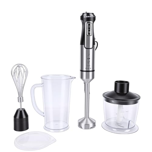 GLOGLOW Batidora de Inmersión, Acero Inoxidable, Batidora de Mano de 1600 W para Preparación de Sopas y Alimentos para Bebés, Procesador de Alimentos Portátil 5 en 1 para Jugos y (UE 220-240v)