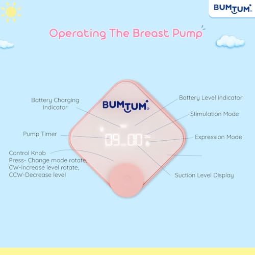 Image of BUMTUM Electric Breast Pump with 2 Phase Pumping, Digital Touch Screen, Dual Power Mode - USB & Battery Bpa Free for Moms