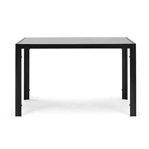 Dining Table Home Furniture Kitchen Dining Table With Glass Tabletop Metal Frame Modern Standing Desk Rectangular Computer Desk For Home Office Dining Room Kitchen Dinette Compact Space, Black #TOP4