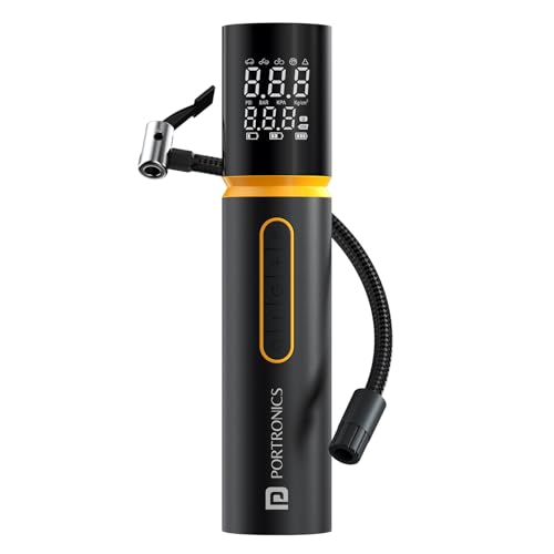 Image of Portronics Vayu 5.0 Rechargeable Tyre Inflator with Fast Inflation, Preset Modes, Digital Display, Flashlight Torch, Auto Shut-Off, Air Pump Compressor for Car & Bike (Black)