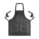 Barber PU Leather Apron for Beauticians, Hairstylist, Salon, Professional Black PU Leather Apron, Tool & Mobile Pockets, Hairdressing, Hair Cutting Adjustable Back Straps, for Unisex (Regular)