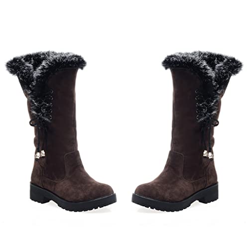 Women's Winter Warm Furry Mid Calf Snow Boots Tall Lace Up Fur Lined Mid Calf Wide Calf Snow Boot2