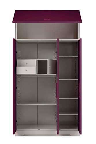Image of Interio by Godrej Almirah Slimline 3-Door Steel Almirah, Cupboard for Clothes (Textured Purple), 1-Year Warranty, 6 Shelves, 1 Locker, 2 Drawers, Overhead Unit, Curvilinear Mirror