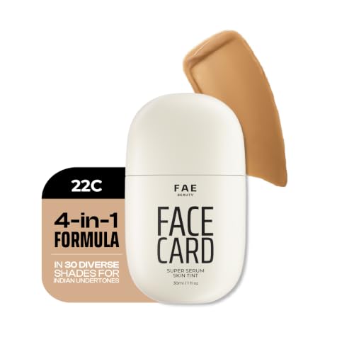Image of FAE Beauty Face Card 4-in-1 Super Serum Skin Tint | Hydrates, Primes, Provides Coverage & Protects with SPF | Lightweight, Dewy Finish | 30 Shades for Indian Skin Tones | Shade - 22C - Cool
