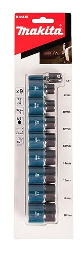 Makita B-54645 9 Piece Cr-Mo 1/2" Impact Socket Set with 1/4" Hex Adapter - Image 2