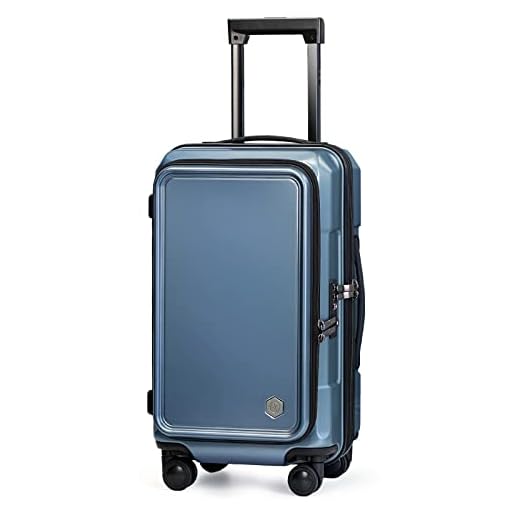 Coolife Luggage Carry On Spinner Suitcase Set with Pocket Compartment Weekend Bag Hardside Trunk (blue_zipper type, 20in(carry on))