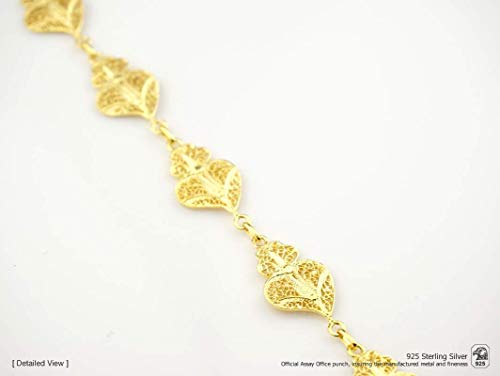 Portuguese Filigree Bracelet Five Viana Hearts In 925 Sterling Silver W/ 24K Gold Bath #TOP3
