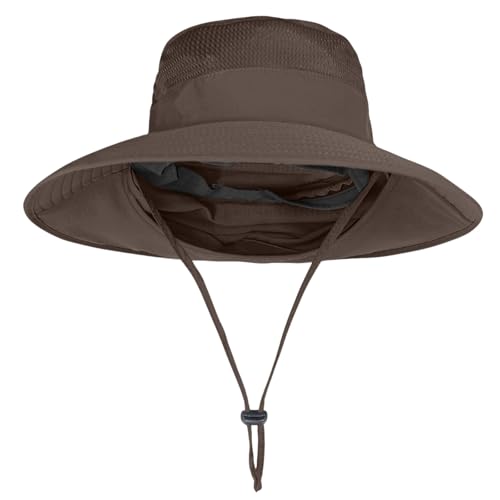 Image of Sun Hats for Men Women Fishing Hat UPF 50+ Breathable Wide Brim Bucket Hats Summer UV Protection Safari Hat with Neck Flap