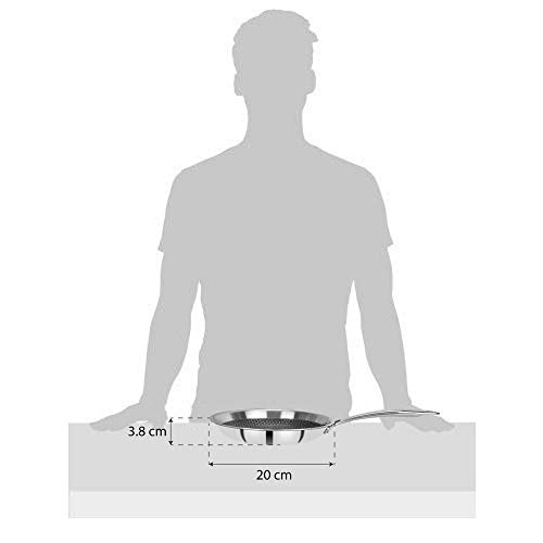 BERGNER Hitech Triply Stainless Steel Scratch Resistant Non Stick Frypan, 20 cm, Induction Base, Food Safe (PFOA Free), 5 Years Warranty, Silver