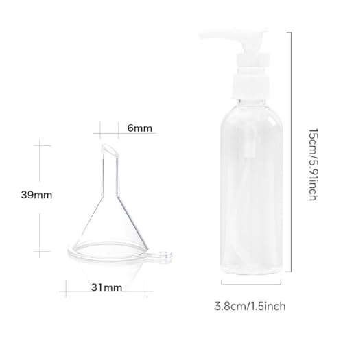 Kunststoff Pumpflasche,Transparente Airless Pumpflasche,Spenderflasche Kunststoff 6PC Transparente Reise Flaschen 100ml Seifenspender mit 2 Trichter für Kosmetische Lotion für Reisen