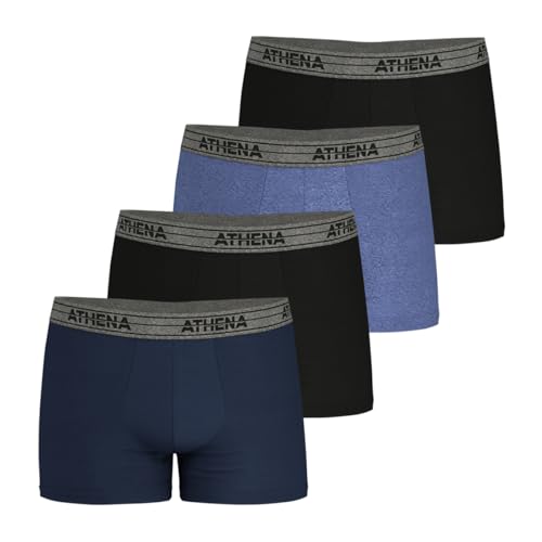 Athena - Lot de 4 Boxers Homme Ecopack Bleu-Noir-Bleu Chiné-Noir L