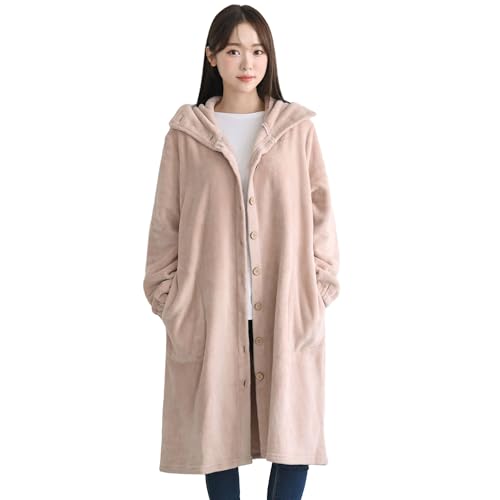 [Ｄｅａｒ　Ｃｏｌｏｇｎｅ] ルームウェア レディース 冬 もこもこ ロング カーディガン 暖かい ワンピース 長袖 可愛い ガウン dw009 Bピンクベージュ M-Lの商品画像（Amazon）