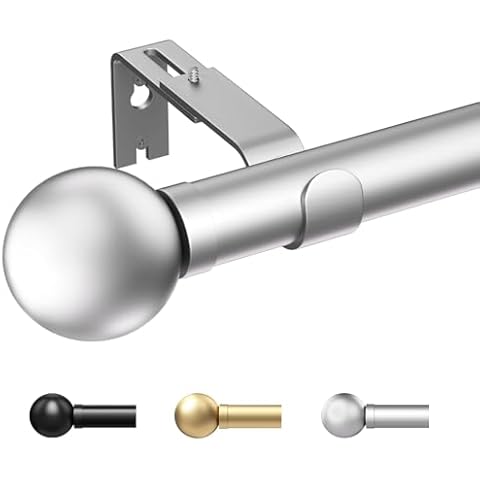 Curtain Rods for Windows 48 to 84, 1 Inch Sliver Heavy Duty Curtain Rods Set, Adjustable Extra Long Curtain Rod, Outdoor Curtain Rods for Patio Bedroom, Drapery Rods with Ball Finials, Size 32"- 90" Cover