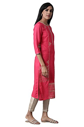 Image of W for Woman Viscose Women Foil Printed Round Neck Regular Kurta