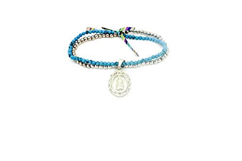 Kokomorocco Pulsera Medalla Virgen de Guadalupe de Plata de Ley, turquesas y Bolas de Plata Regalos Originales Regalo Dia de la Madre