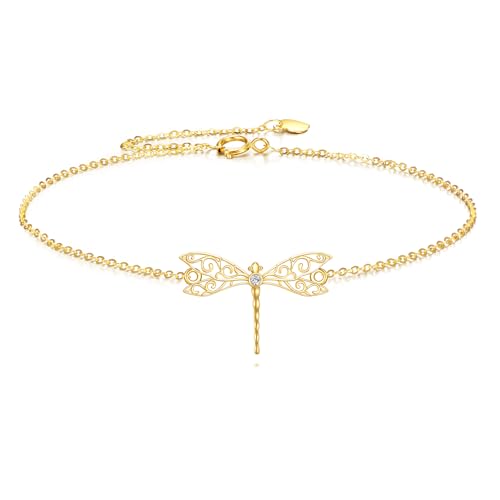 Image of DOVRAN 9K /10K /14K Gold Butterfly /Dragonfly /Hummingbird Bracelet for Women Real Yellow Gold Animal Bracelet Jewelry Birthday Gifts for Mom Wife