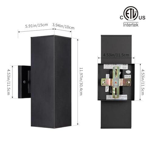Image of mirrea 12 inch Modern Outdoor Porch Light in 2 Lights, Matte Black, 2 Pack