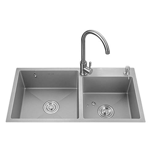 Edelstahl Küchenspüle Doppelschlitz Geschirrspüle Geschirrspülbecken mit Abflusskorb Seifenspender Abflussrohr