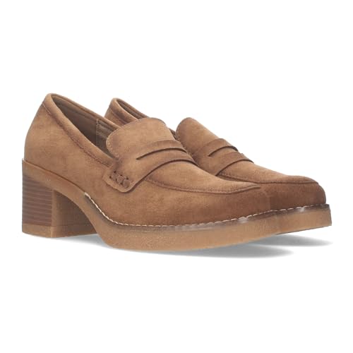 79784 Mocasines Lisos de Tacon Medio para Mujer. Ideales para Vestir a la Moda en Otono e Invierno. Camel Talla 37