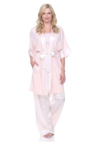 Image of PJ Harlow Womens Shala-rib Knit Camono Robe With Satin Belt and Trim