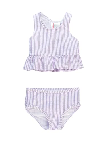 Image of RuffleButts Girls UPF50+ Sun Protection One Shoulder Ruffle Tankini Two Piece Swimsuit