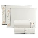 Jogo de Cama Lençol Queen Bordado Imperial Realeza 4 Peças 200 Fios Percal 100% Algodão (PALHA)