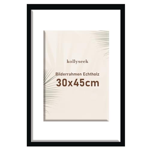 kollyseek Picture Frame 30 x 45 cm Real Wood with Mount Wooden Frame with Acrylic Glass Pine Wood Photo Frame with Shatterproof Acrylic Glass Panels Picture Frame Black Room Decoration