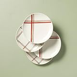 Hearth & Hand with Magnolia Pack of 4 Christmas Plaid Stripes Stoneware Appetizer Plates Cream/Red/Green 6.8'