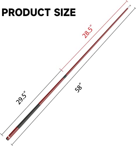 Gse 58" 2-Piece Fiberglass Graphite Composite Billiard Pool Cue Stick For Men/Women. Billiard Cue Stick For House Or Commercial/Bar Use (Matte Red, 18Oz) #TOP3