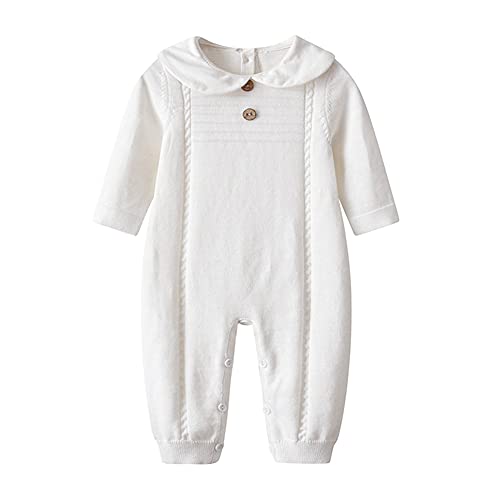 Image of Auro Mesa Baby Infant Boy Girl Peter Pan Collar Knit Sweater Romper Outfit Clothes One-Piece Coverall Baby Clothing Jumpsuit