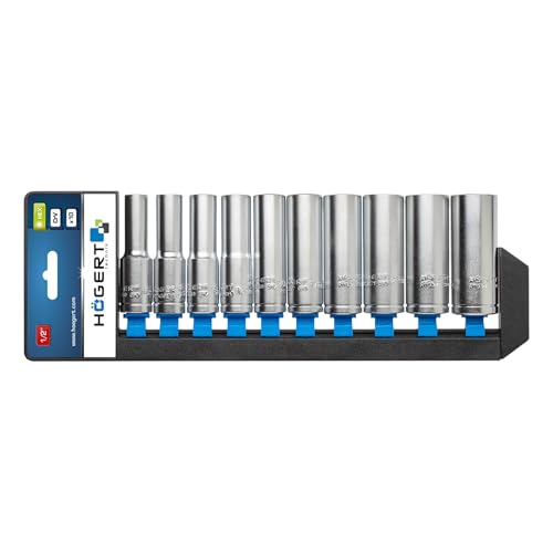 HÖGERT HT1A888 Jeu de clés à douille I Alliage d'acier au chrome vanadium I Jeu de clés à douille I Boîte à outils I Longue Noir/bleu/gris 76 mm Noir/bleu/gris