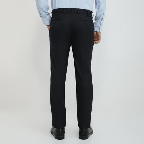Image of Raymond Men Slim Fit Solid Pattern Poly Viscose Elastane Blend Flat Front Formal Trouser