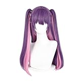 誘惑 リリサ リリエル/橘美花莉 コスプレウィッグ ツインテール ロングかつら 仮装 グラデーション 紫髪 黄色い ストレート 女の子 お姫 コスチューム小物 ウィッグネット付き 二次元 文化祭 祭り ハロウィン (パープル)