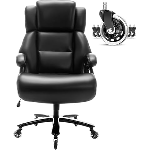 HAMAOKA 400lbs Big and Tall Office Chair- High Back Large Executive Computer Desk Chair with Adjustable Lumbar Support Heavy Duty Metal Base Quiet Rubber Wheels, Thick Padded Wide Seat, Black Cover