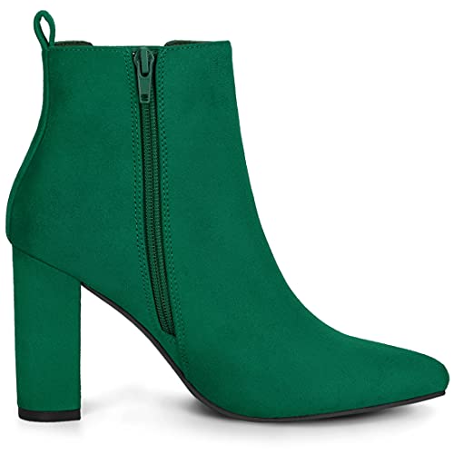 Allegra K Allegra K Women's Zipper Block Heels Emerald Green Ankle Boots 9 M US