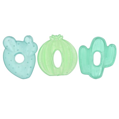 Itzy Ritzy Water-Filled Teethers - Cold Cutie Coolers Textured On Both Sides to Massage Sore Gums & Emerging Teeth - Can Be Chilled in Refrigerator, Set of 3 Green Cactus Water Teethers
