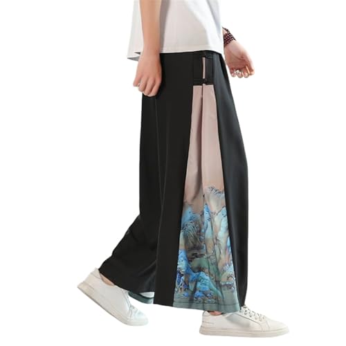 Pantalon soie glacée homme d'été droit fluide ethnique large imprimé