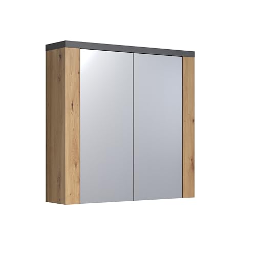 trendteam smart living - Follow - Spiegelschrank - Artisan Eiche/Matera - 3 Fächer und 2 verstellvare Einlegeböden - (BxHxT) 79 x 78 x 20 cm - Badspiegel im Landhausstil - kratzfest