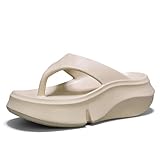 BANGTEUO Womens Pillow Platform Solid Flip Flops Comfortable Lightweight Slip On Cloud Thick Sole Thong Slides For Daily Casual Beach Vacation Work Office Summer (Apricot,8.5)